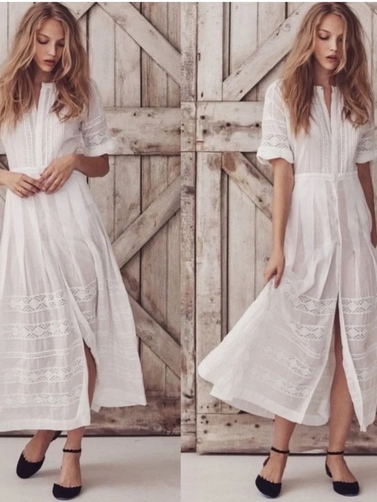 LoveShackFancy Dresses & Skirts - LoveShackFancy Edie Voile Lace Trim Button Front Maxi Dress